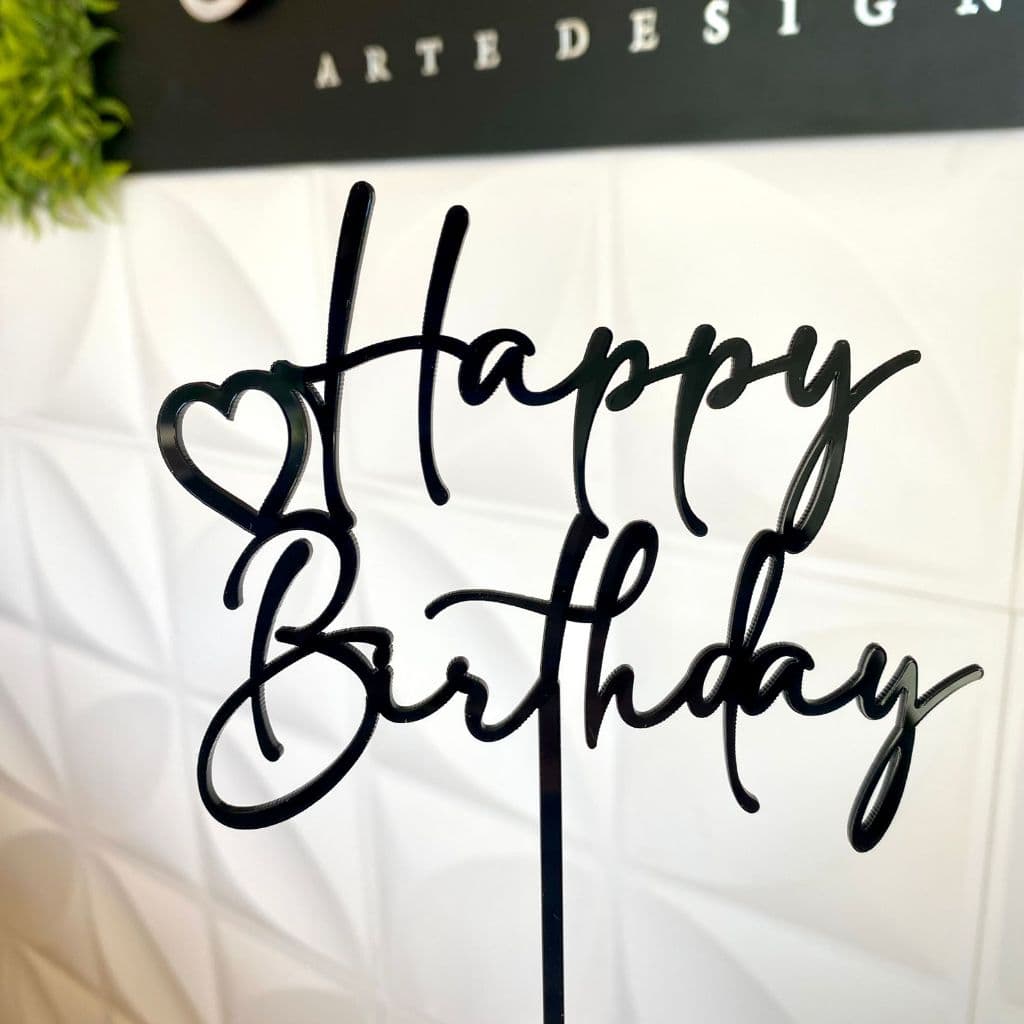 Topo de bolo acrilico aniversario, happy birthday 14cm de largura