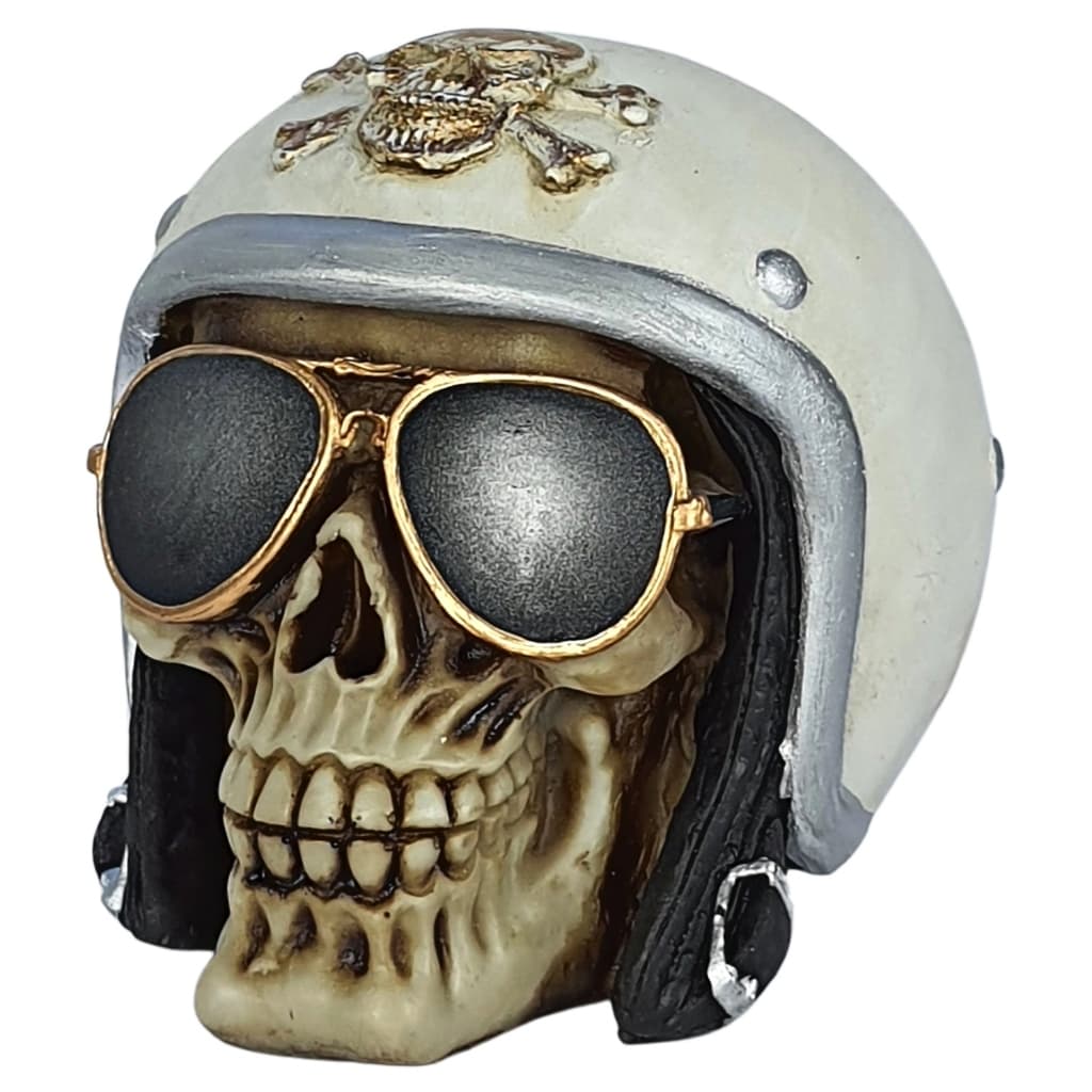 Caveira Motociclista Com Oculos Decorativo Halloween Resina