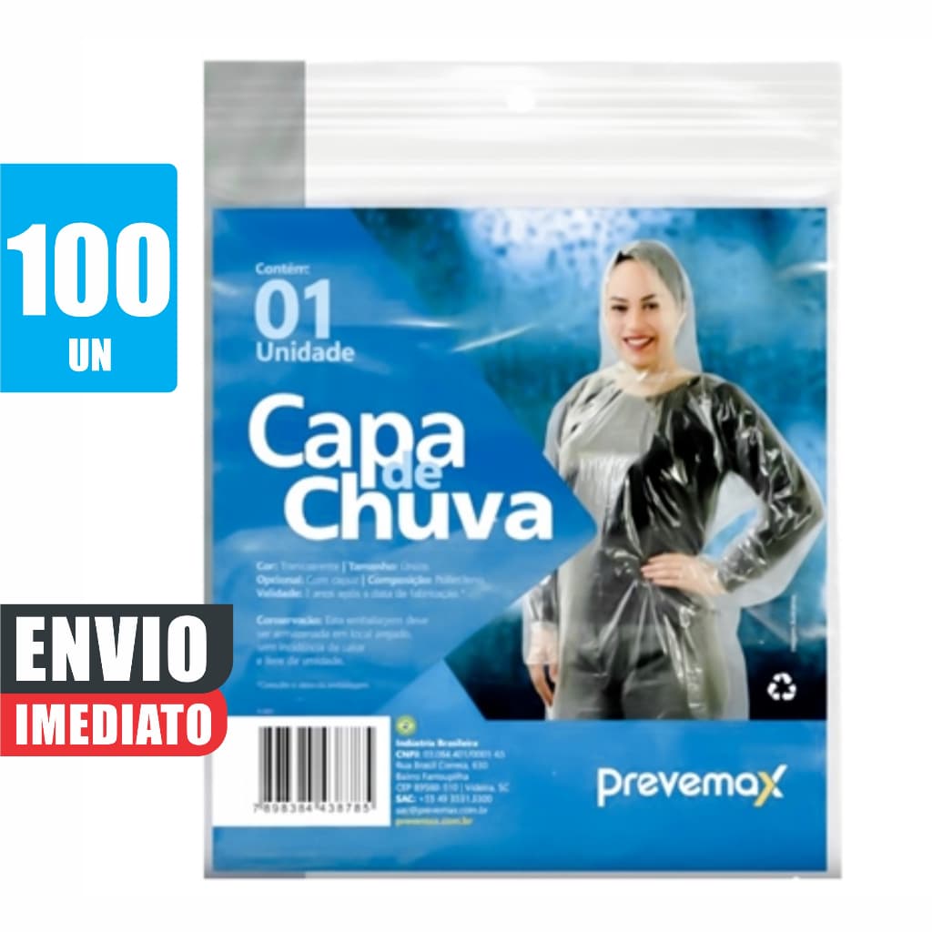 100 Capas De Chuva Descartável Com Capuz Shows Festas Futebol Parque Unissex