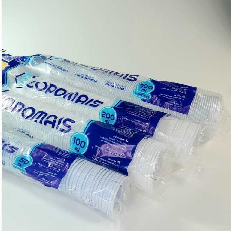 Copo Descartável Copomais de 50 a 300ml Branco ou Transparente C/100 unidades