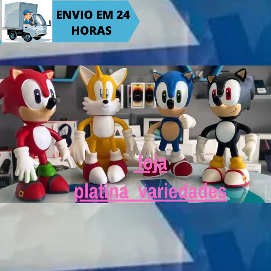 Boneco Sonic E Tails E Sonic Vermelho E Sonic Preto Grandes Articulado Super Sonic Brinquedo Jogo 23cm Brinquedo