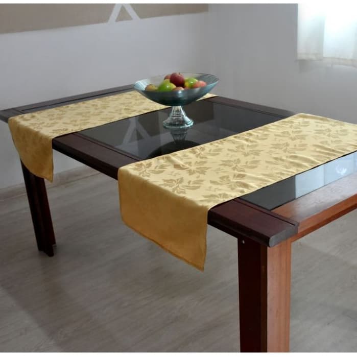 KIT 02 CAMINHOS DE MESA TECIDO JACQUARD / TRILHOS DE MESA 1,40X 0,40 DOURADO