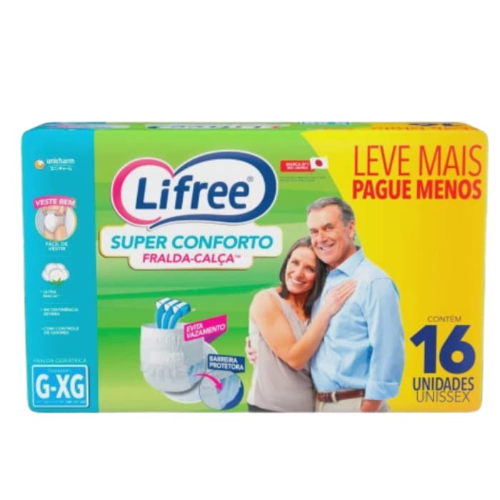 FRALDA ADULTO LIFREE CALÇA SUPER CONFORTE TAMANHO G/XG COM 16 UNIDADES
