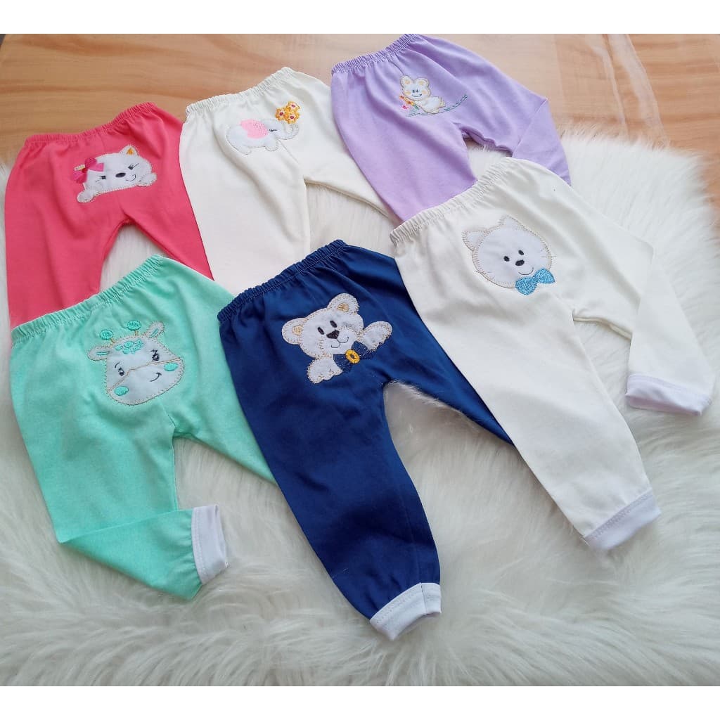 Calça Bebê Mijão Com Bordado Recém Nascido 100% Algodão Com 2 ou 3 Unidades
