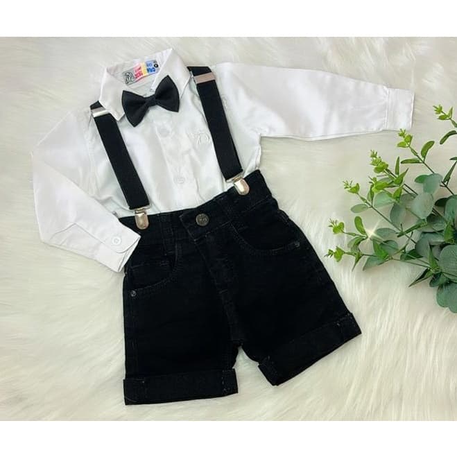 Conjunto infantil de Batismo Apresentação Festa Bebê Menino Com Camisa Body e Bermuda