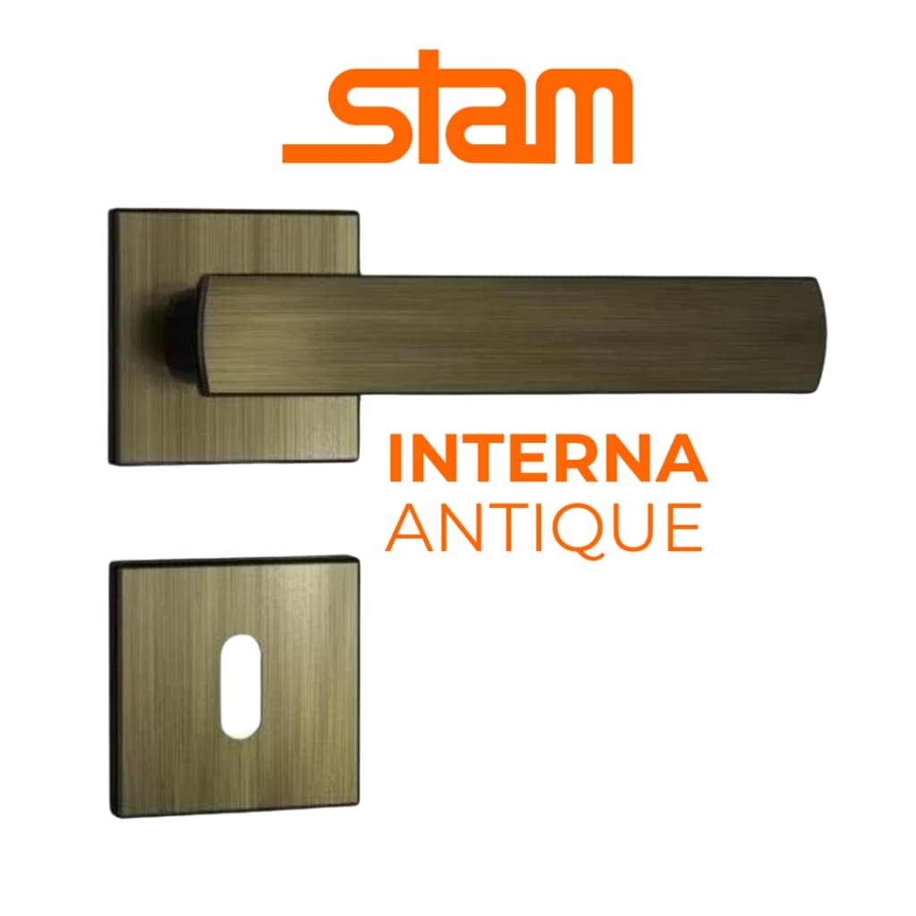 Fechadura de Porta de Quarto Interna Stam 813/35 Quadrada Broca 40mm Antique Envelhecida 2 Chaves