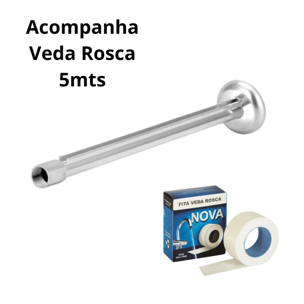 Kit Braço de Alumínio para Chuveiro Cano Polido 30cm - Veda Rosca 12mm X 5mts - Envio Imediato