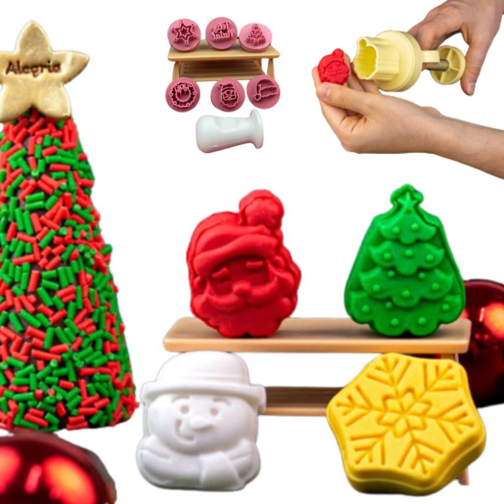 Kit Ejetor Natal Molde Para Massas Brigadeiro Doce Blue Star Max Docinho Papai Noel Floco de Neve Árvore de Natal Boneco