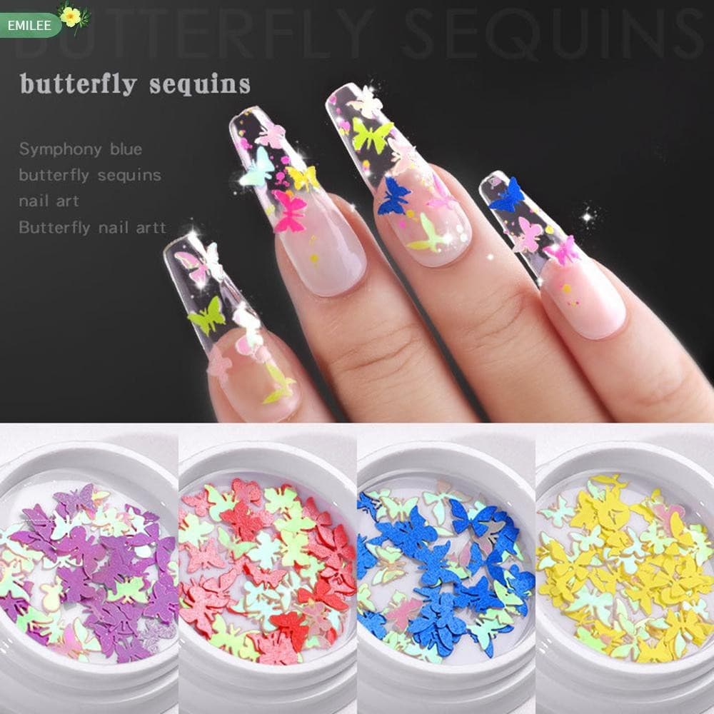 Kit 12 Potinhos Glitter Borboleta Unhas Decoração Porcelana