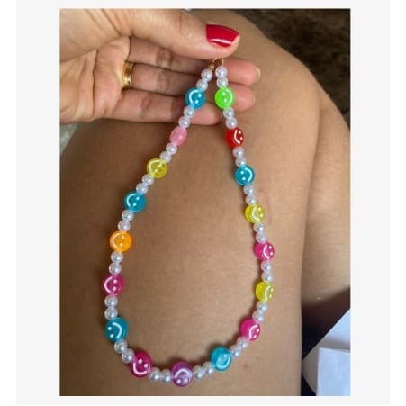 Colar de perola smile coloridos Unissex Moda Estilo