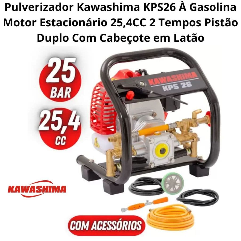 Pulverizador Kawashima KPS26 À Gasolina Motor Estacionário 25,4 CC 2 Tempos Pistão Duplo Com Cabeçote De Latão