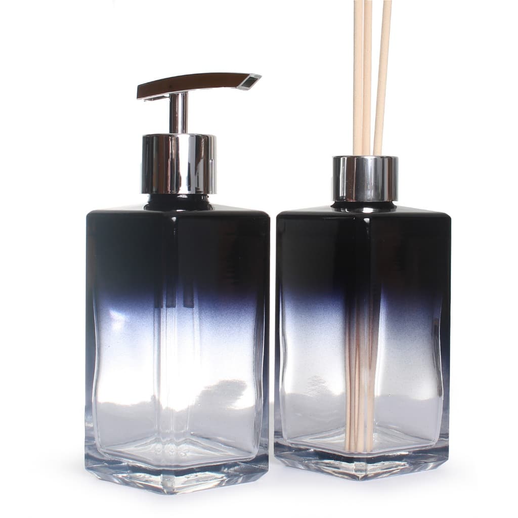Kit Lavabo Luxo Difusor E Saboneteira Frasco De Vidro Square Azul Degradê