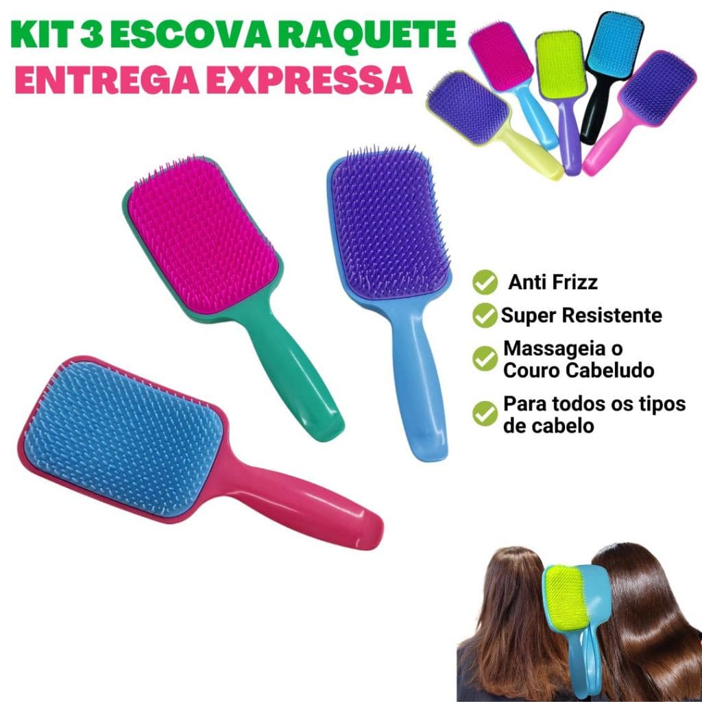 Kit 3 Escovas Raquete Flex