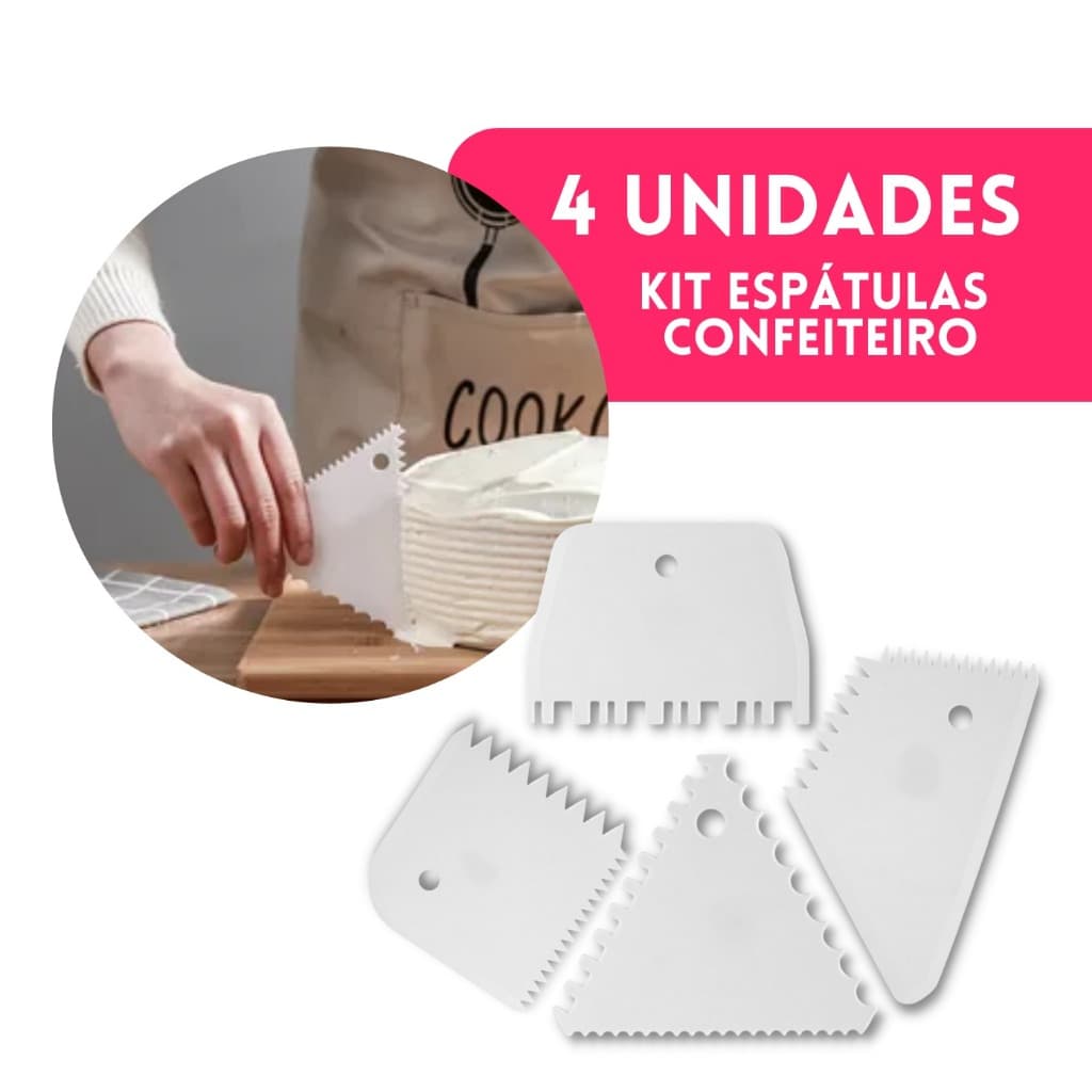 Kit 4 unidades Espátula Raspadora para Decorar e Confeitar Bolos, Tortas