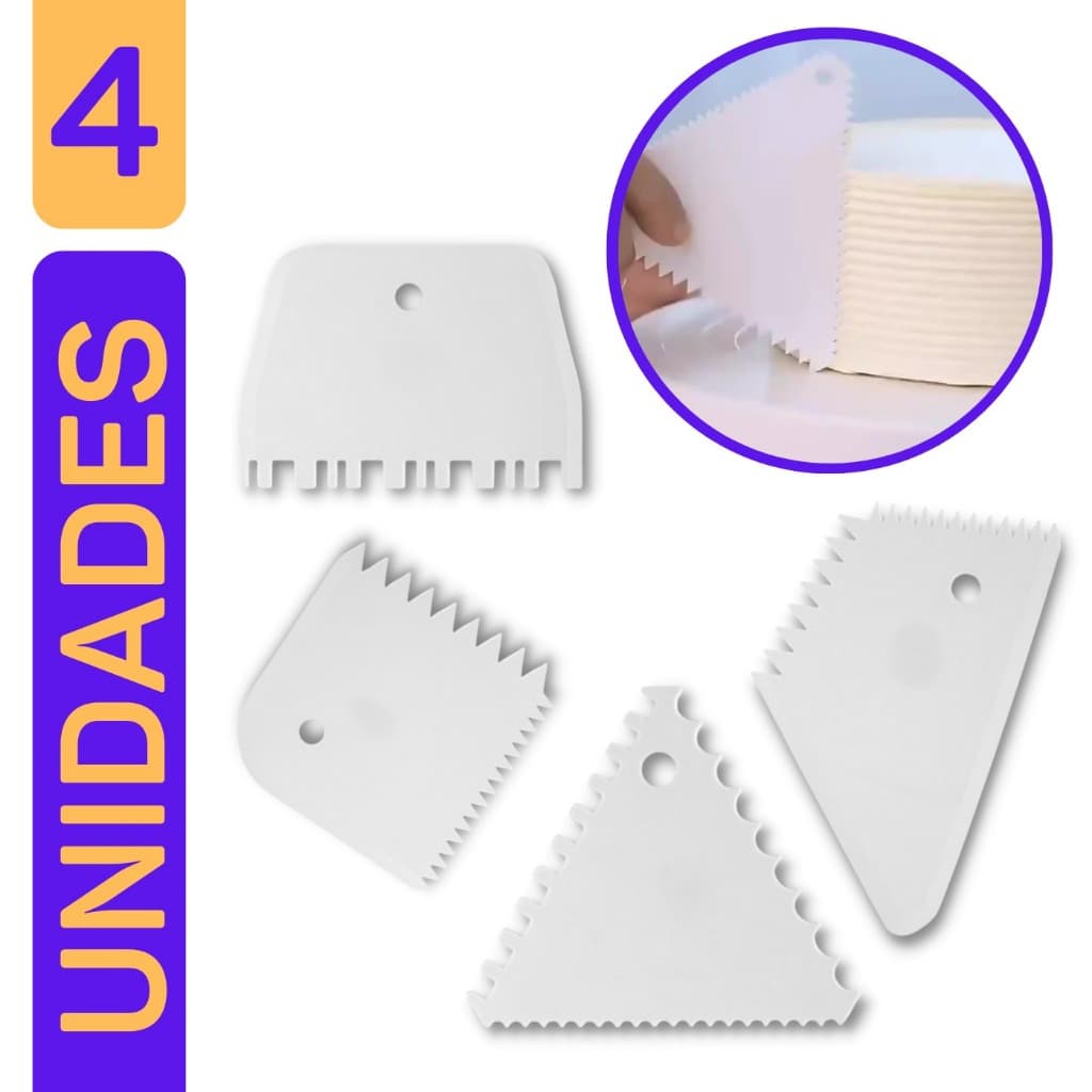 Espátula Raspadora para Decorar e Confeitar Kit 4 Unidades