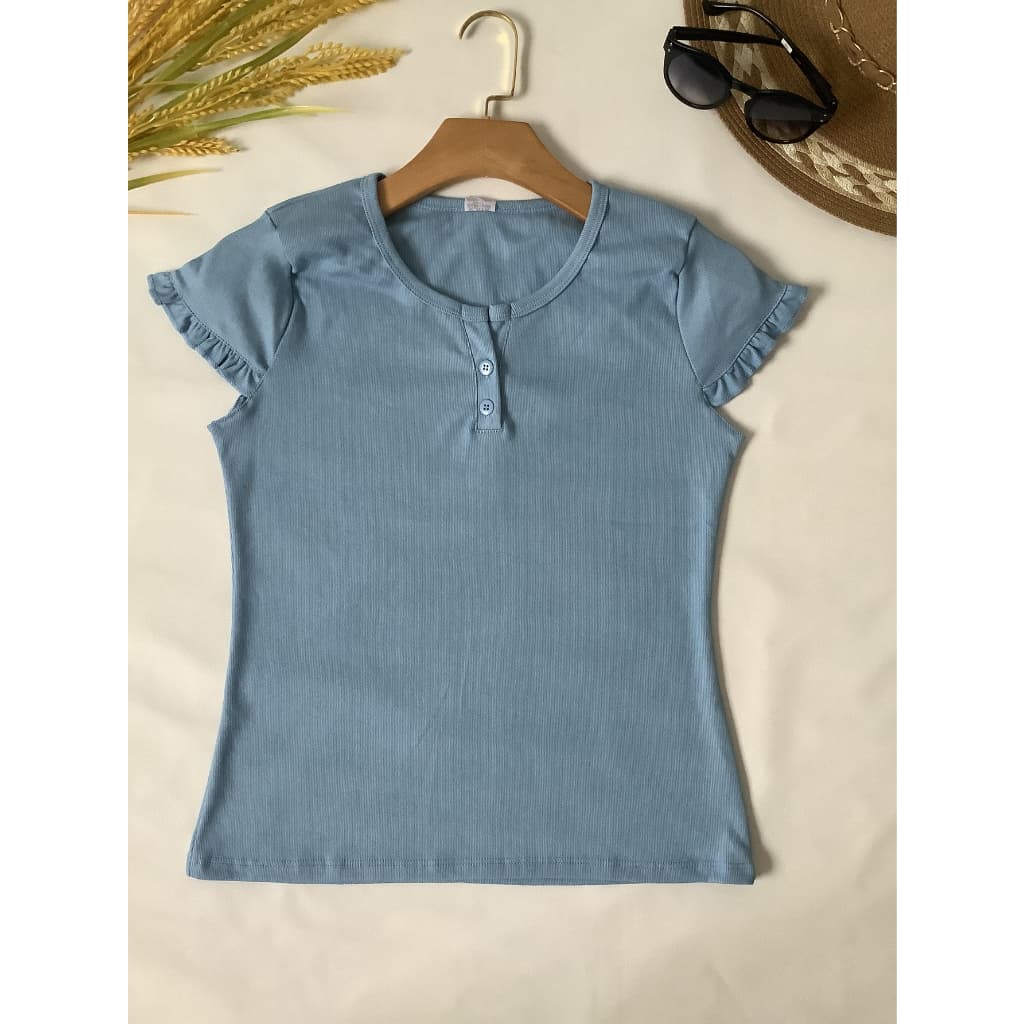 YWX MODAS    blusa algodao de feminina com manga curta com botao abrem novo   Yt-7