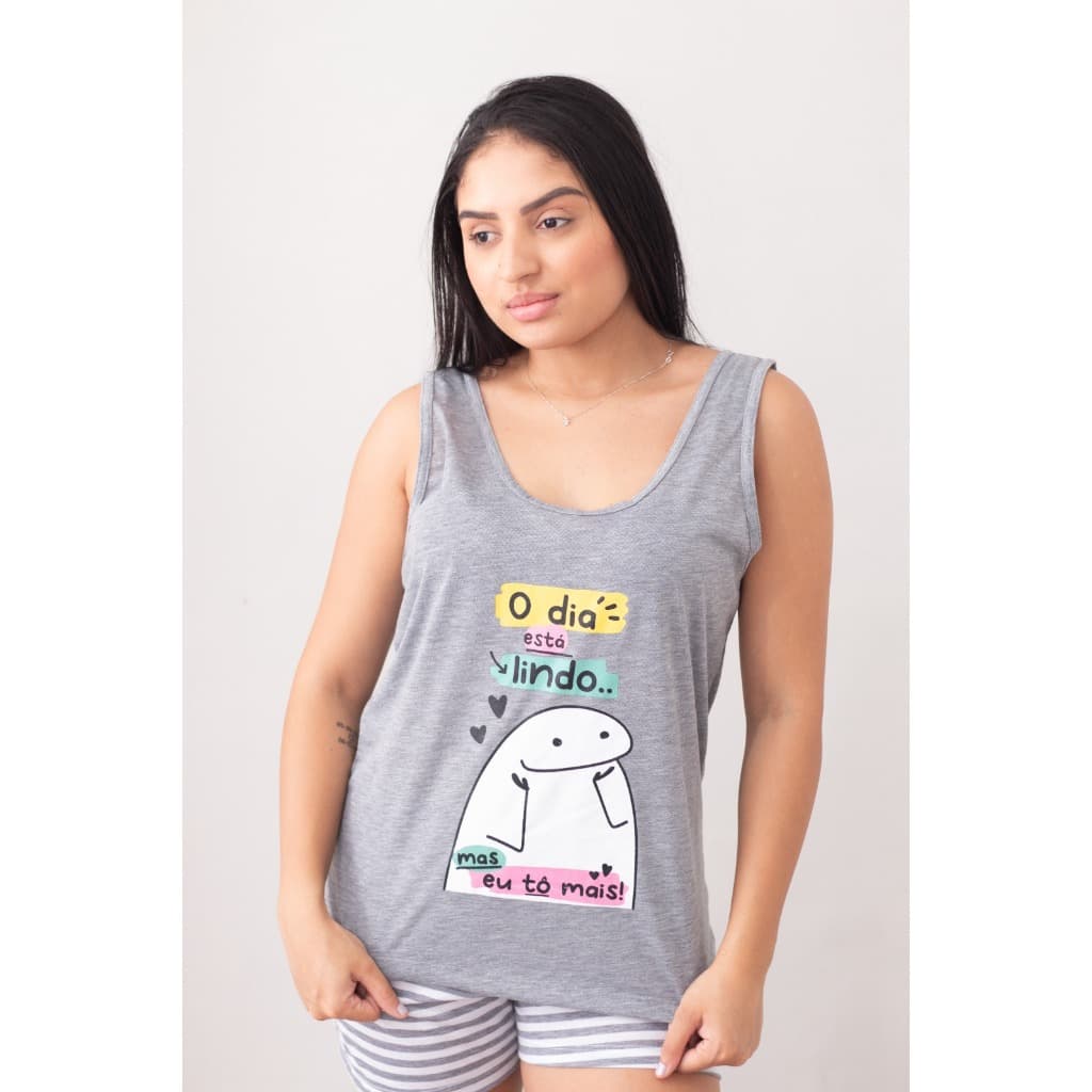 baby doll camiseta regata com short de malha estampa pijama verao