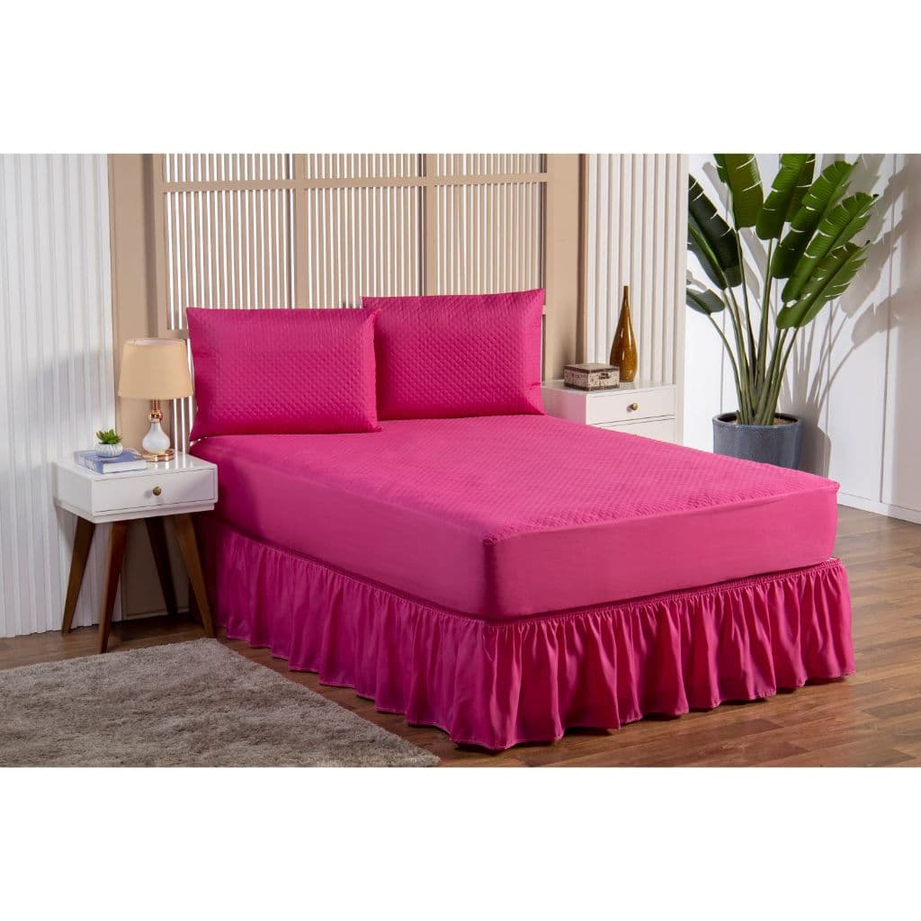 Kit Protetor Completo Casal Queen Cama Box Matelado 4 Peças Com Saia Box