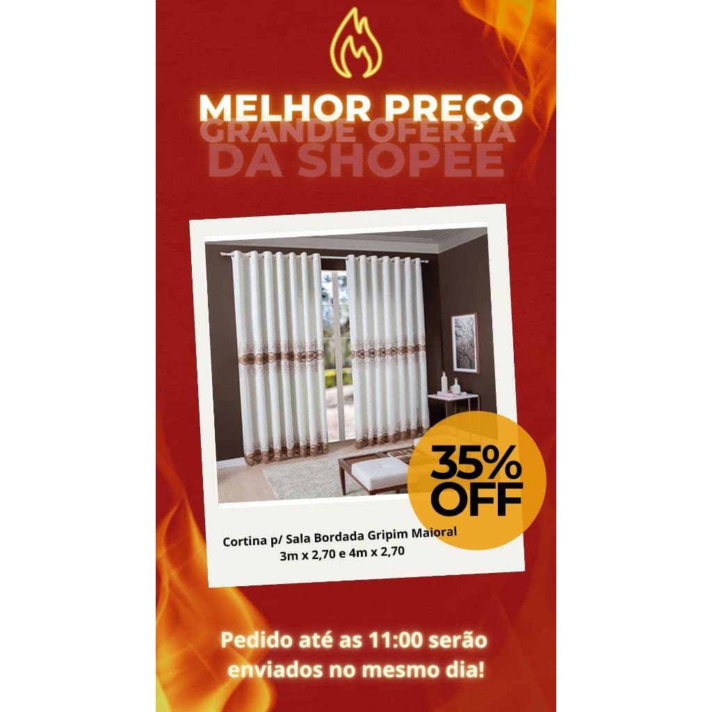 Cortina Para Sala Bordado Gripim Maioral 3m x 2,70 e 4m x 2,70 casa lindo e luxuosa