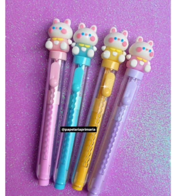 Kit com duas borrachas retrátil de coelho borracha escolar