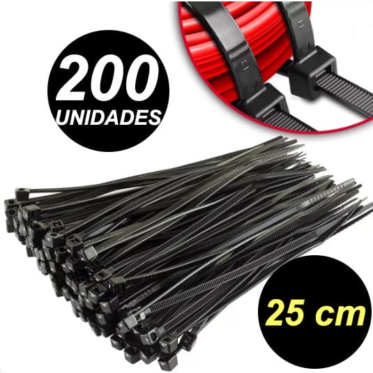 200 Cintas 20 CM X 3,6 MM Plasticas Abraçadeira Nylon Enforca Gato Preto Envio Ja