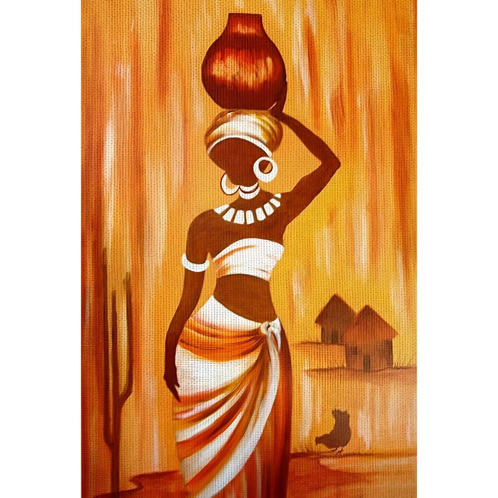 Quadro decorativo 60x40cm Impressão em vinil e MDF Mulher com vaso , Africa Arte , fixação na parede sem furar, com fita dupla face, decoração de quarto, sala, escritorio, comércio