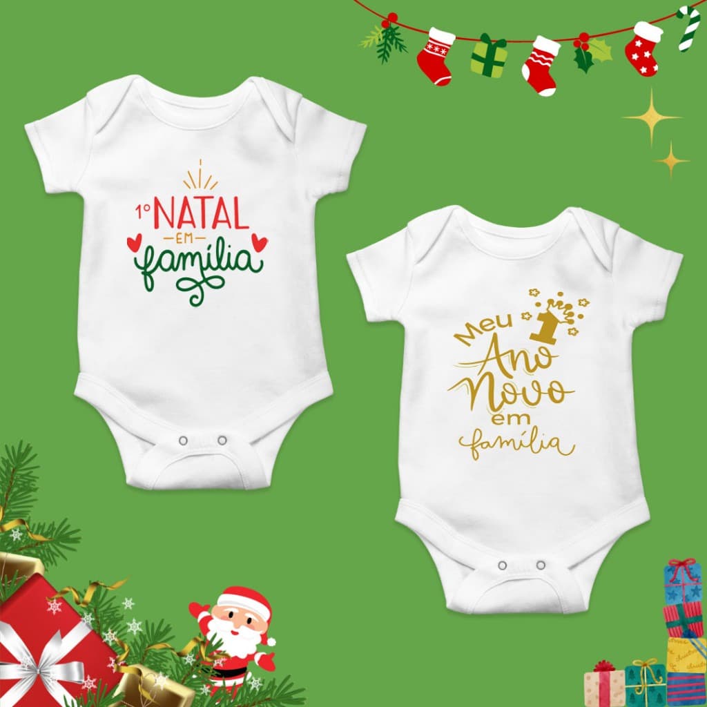 Kit 2 Body bebê infantil Meu Primeiro Natal e Meu primeiro Ano Novo