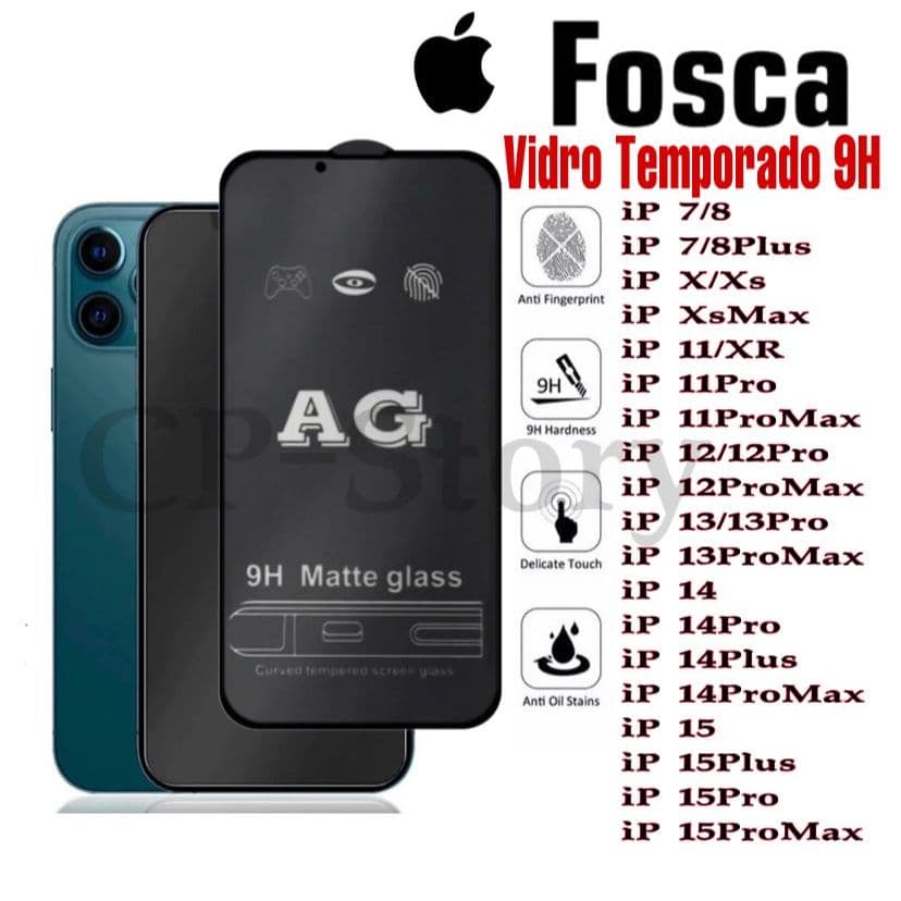 Película AG Fosca de Vidro Á prova da Água iPhone XS/ XSMax/XR/11Pro/11Pro Max/12/12 Pro/12ProMax/13/13Pro/14 15Max