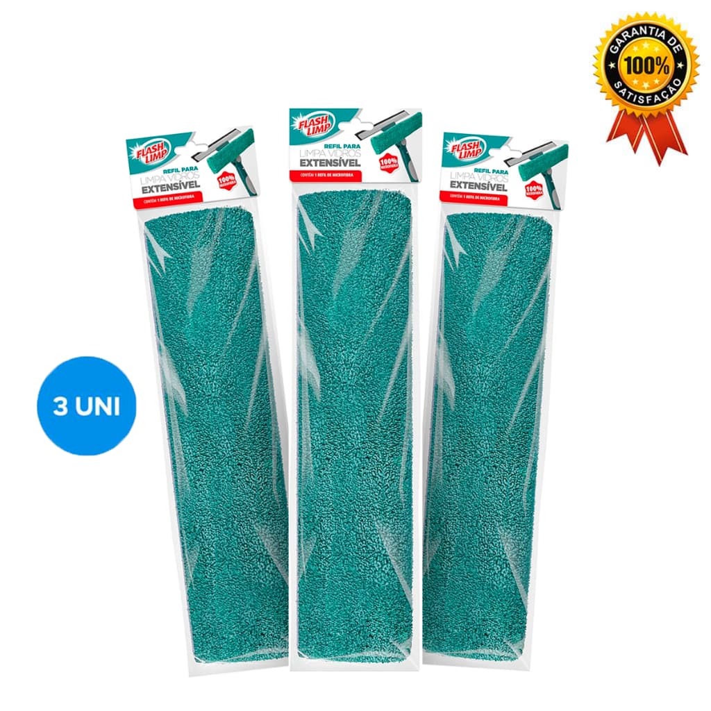 Refil Limpa Vidros Microfibra Extensivel Kit 3 Uni Flash Limp