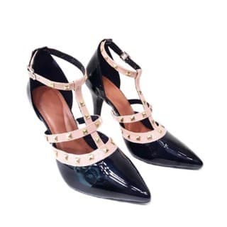 Salto com Spikes- Preto e Nude