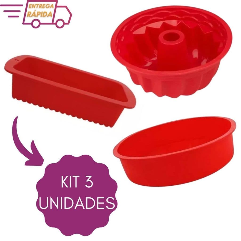 Kit 3 Formas Silicone para Bolo Inglês Pão Pudim Airfryer Assadeira Forno
