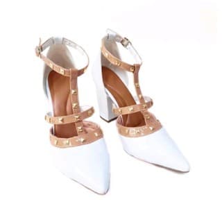 Salto com Spikes Branco e Nude Salto Bloco