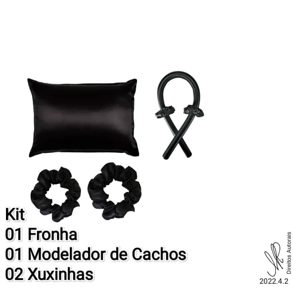 Kit 01 Fronha Cetim Luxo Anti-frizz  + 01 Modelador de Cachos + 02 Xuxinhas