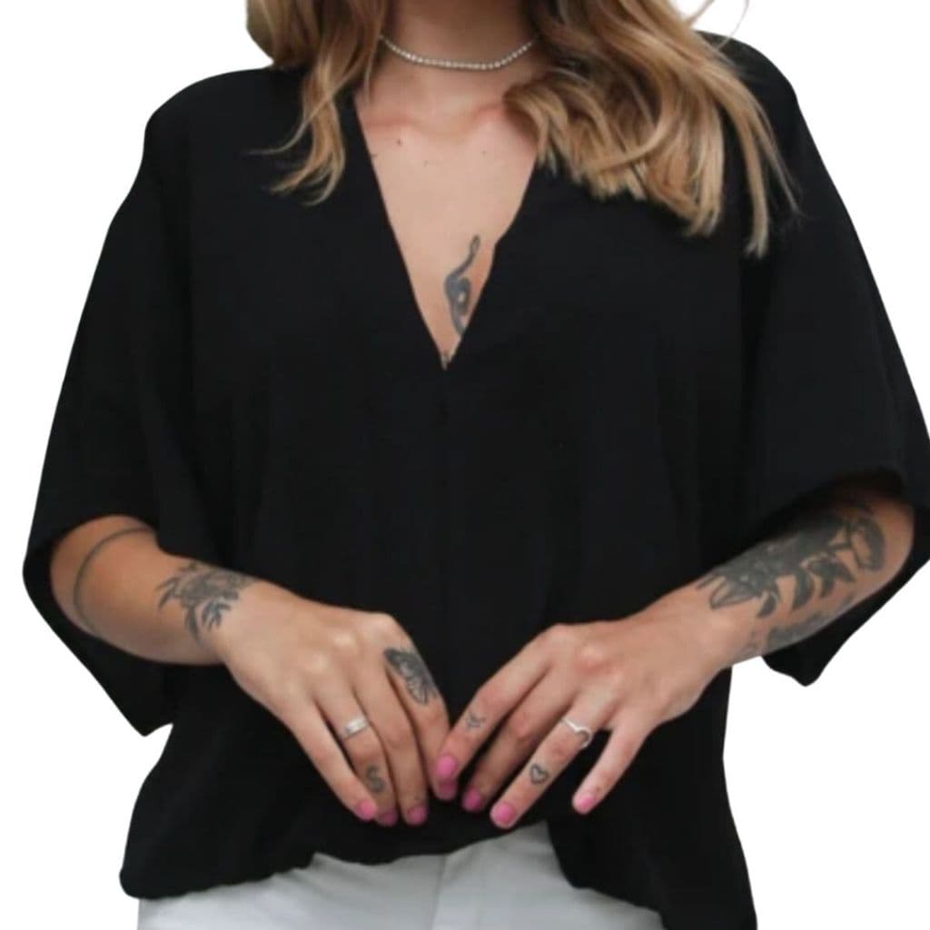 Blusa Feminina Manga Morcego Decote V Plus Size Moda Verão Soltinha- Bruna