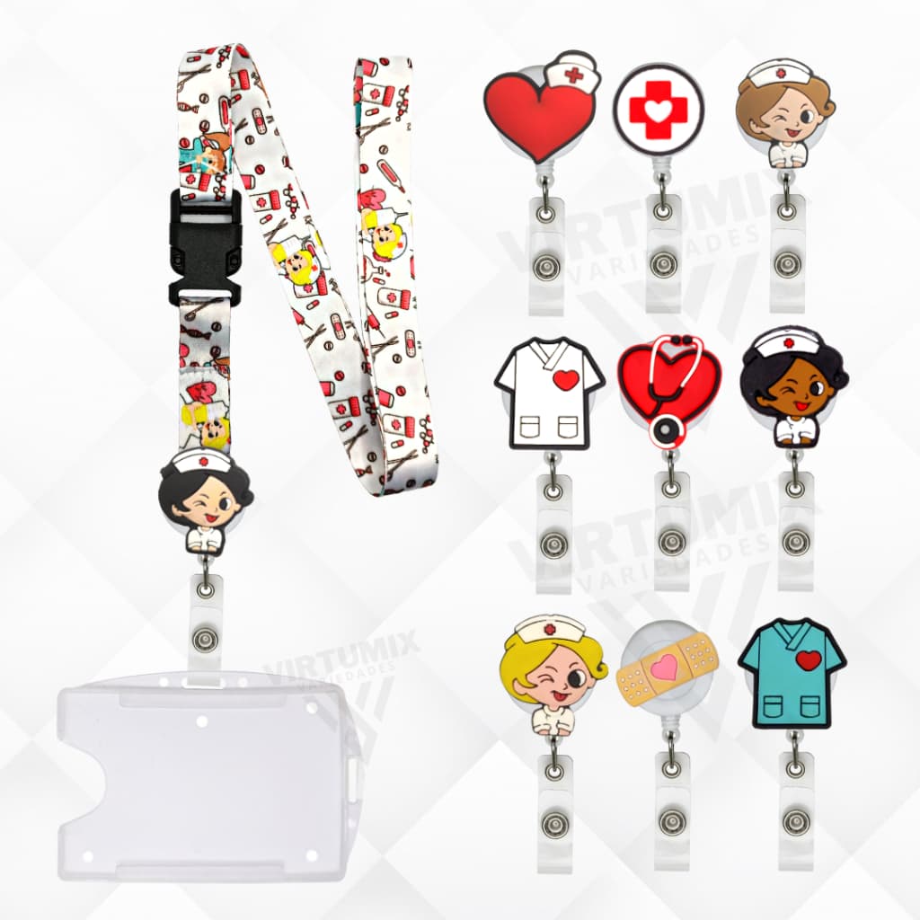 Cordão Enfermagem + Roller Retrátil Personalizado + Porta Crachá Transparente