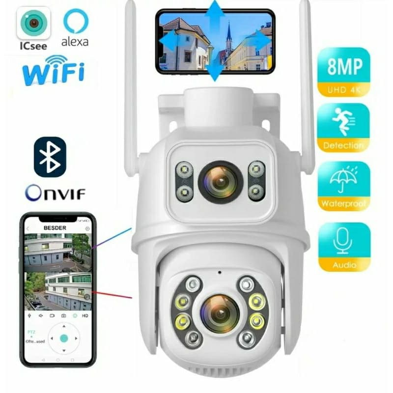 Camera Dupla Lente Externa Ip a Prova D'água Wifi  com Visao Noturna App Icsee C/ Infravermelho