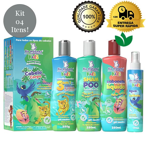 Kit Infantil Cabelo e Corpo 4 Itens Bio Instinto Kids Original