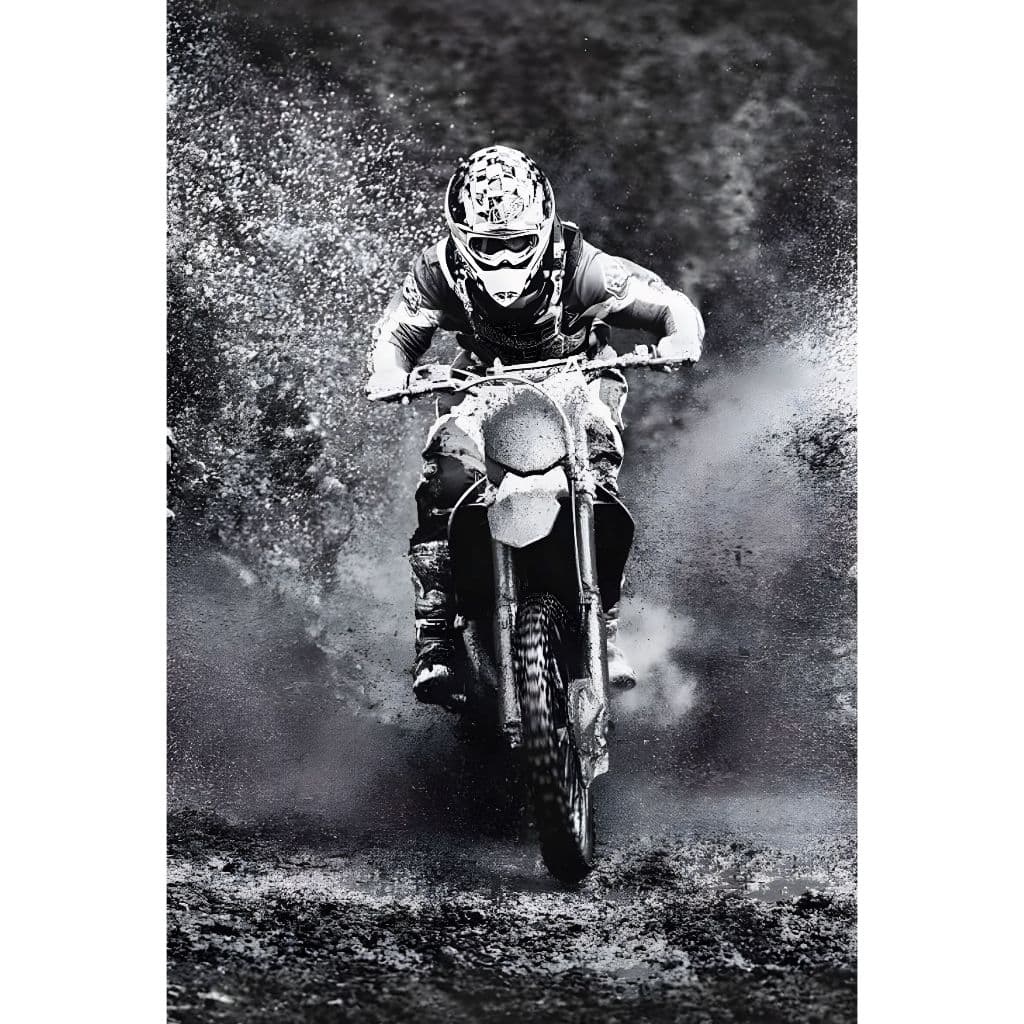 Quadro decorativo 60x40cm MOTO TRAIL Impressão em vinil e MDF Branco e preto , fixação na parede sem furar, com fita dupla face, decoração de quarto, sala, escritorio, comércio, aventura, presente