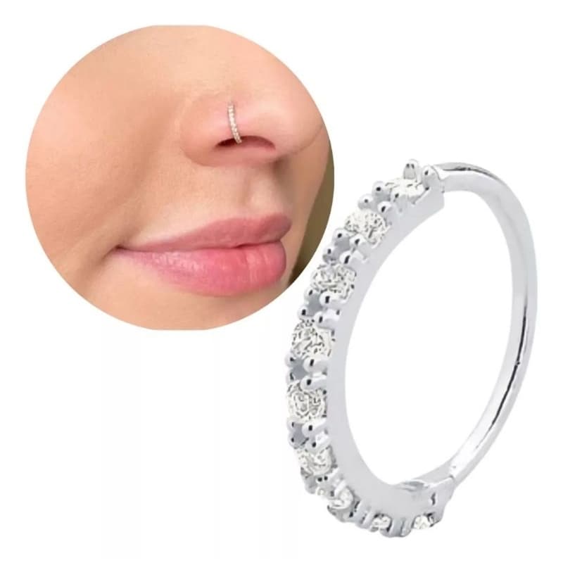 Piercing De Nariz Orelha e Cartilagem Argola Cravejada em Zircônias e Pircin