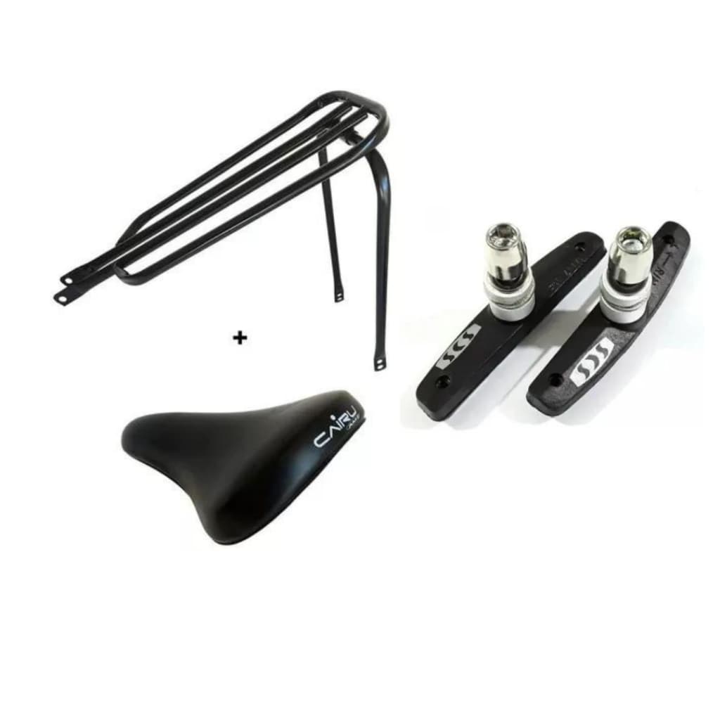 Garupeira Garupa Reta Bh Bagageiro + Banco Selim Cairu Ams + Sapata Borracha Borrachinha de Freio SCS V-Brake 68mm