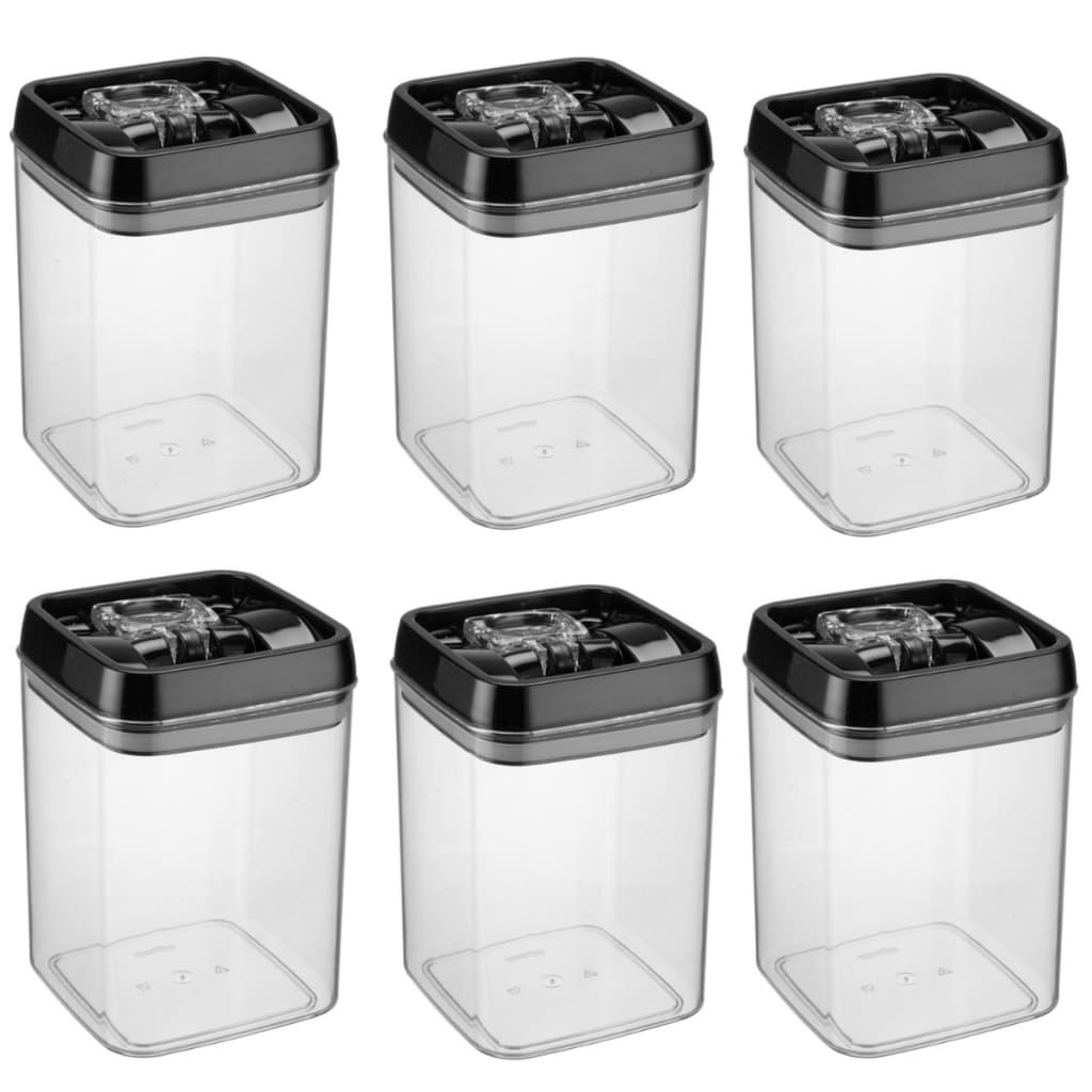 Kit 6 Potes Bolacha Acrílico Quadrado 1,7 L Tampa Preta