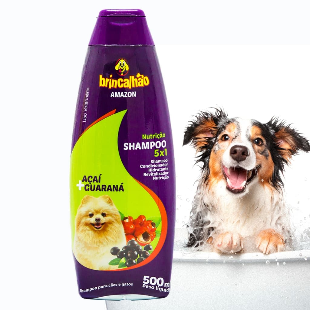 Shampoo Pet 5 em 1 Cachorro Hidrata Brilho Maciez Açaí Guaraná 500ml