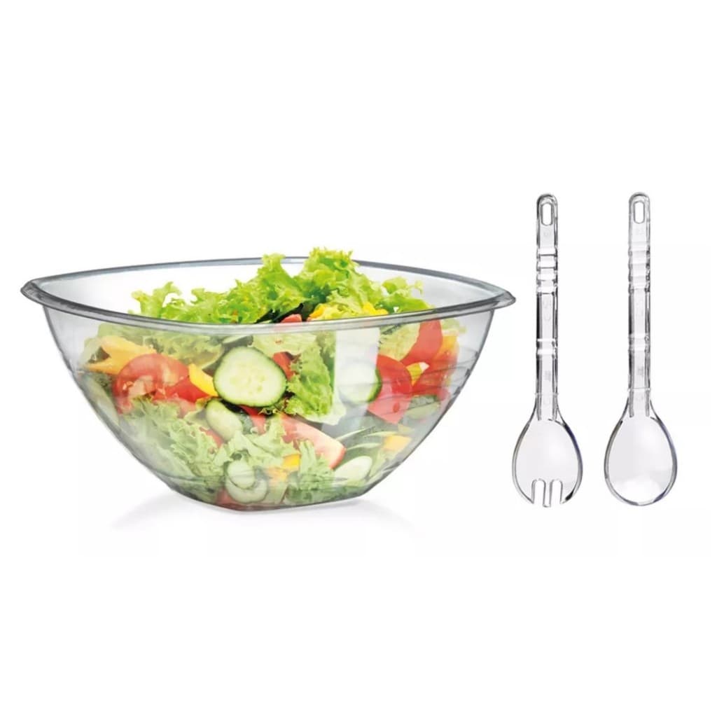 Saladeira em acrílico acompanha garfo e colher de salada conjunto lindo ótimo para salada de frutas