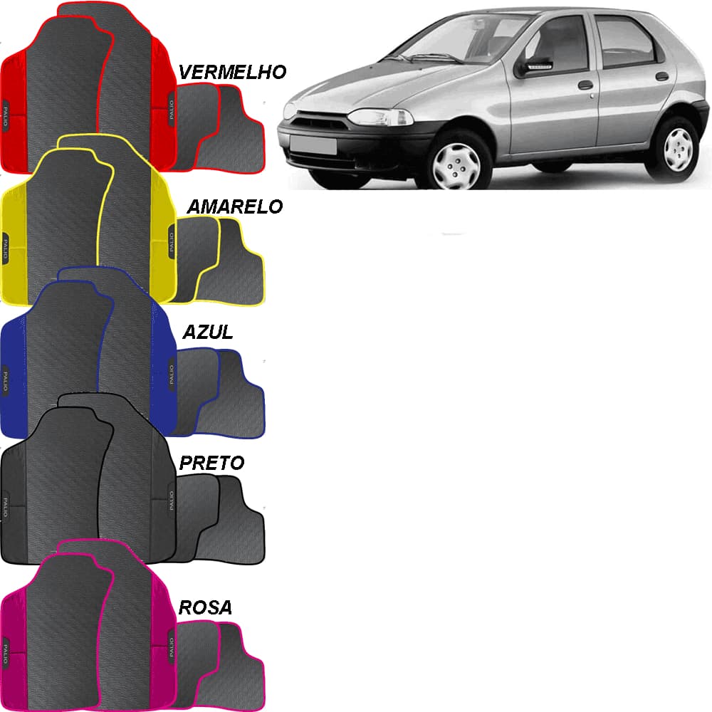 LINDO JOGO TAPETE AUTOMOTIVO AZUL ROSA VEMELHO PRETO AMARELO PALIO G1 1996 A 2003 EMBORRACHADO