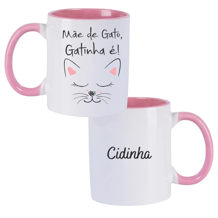 caneca personalizada/ caneca mãe de gato gatinha é/ caneca alça rosa 325 ml