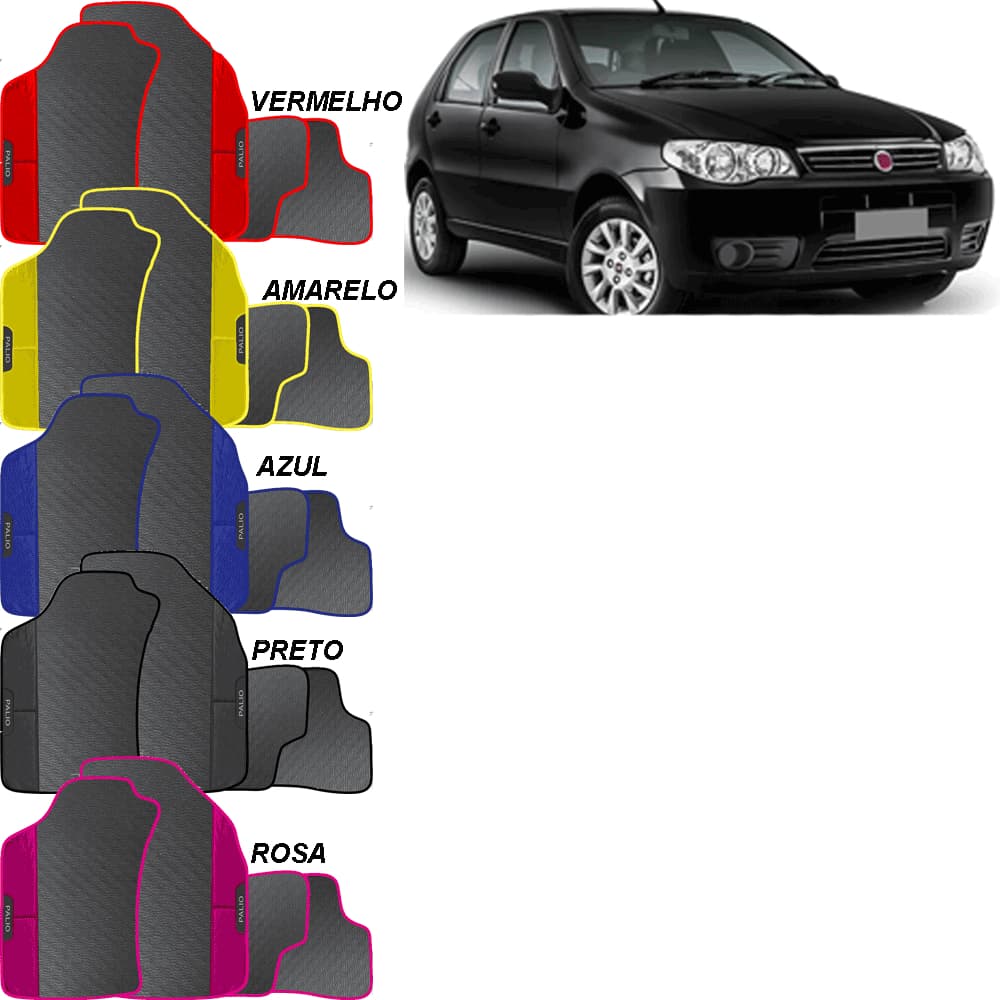 LINDO JOGO TAPETE 4 PEÇAS CARRO AZUL ROSA VERMELHO PRETO AMARELO PALIO G2 2004 A 2016 EMBORRACHADO