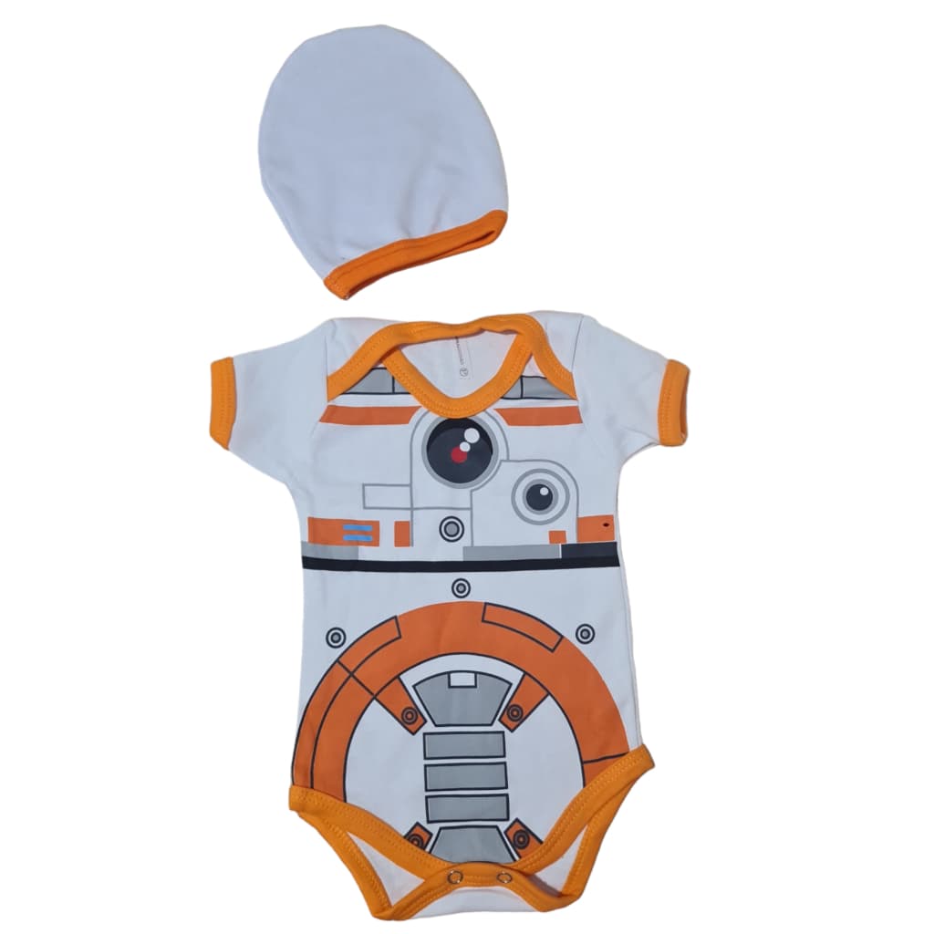 Kit Body e Touca Temático Bebê Mêsversário Infantil Star Wars BB8