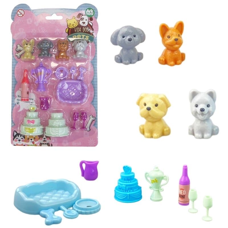 Cachorro De Plástico Com Bolo + Acessórios Vida Dos Pets 15Pçs