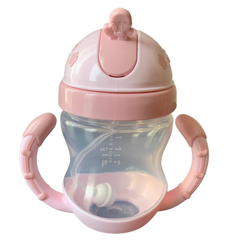 Copinho Treinamento  Canudo  Infantil Antivazamento Transição Copo Treinamento 240ml Rosa Garrafinha Bebê  Valvula 360