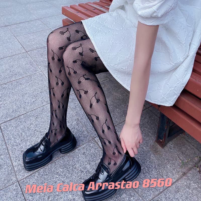 Meia Calça Arrastão Com cereja de Desenho 8560